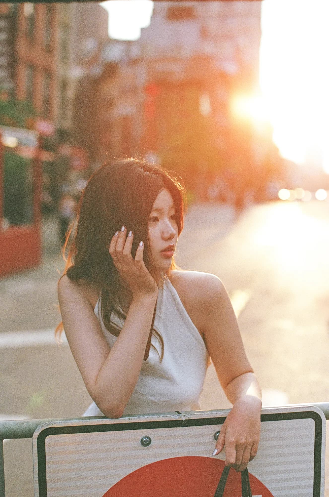 A close portrait in golden backlight.